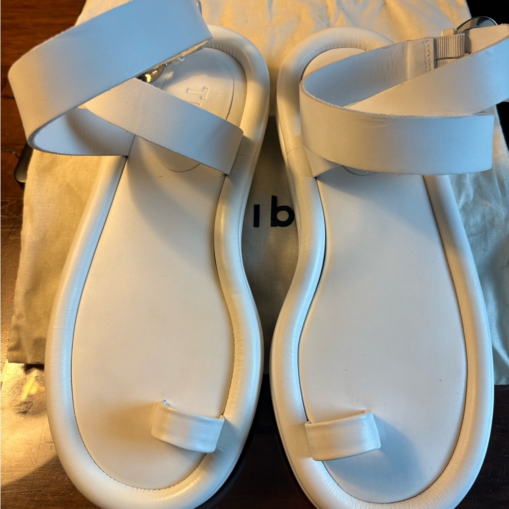 Tibi White Leather Toe-Loop Ankle-Strap Sandals